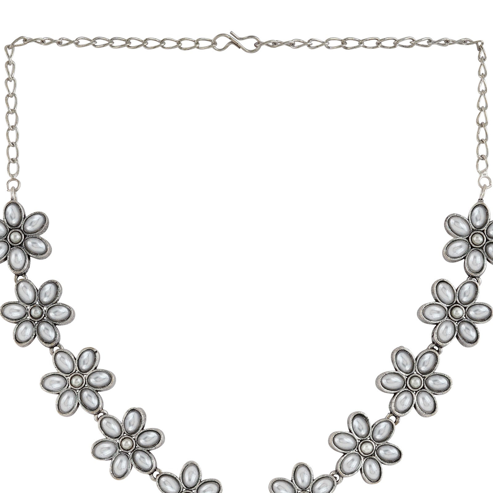 Kriya Silver Oxidised Pearl Necklace Set