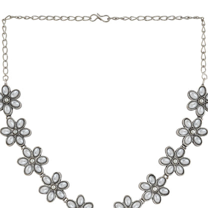 Kriya Silver Oxidised Pearl Necklace Set
