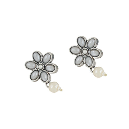 Kriya Silver Oxidised Pearl Necklace Set