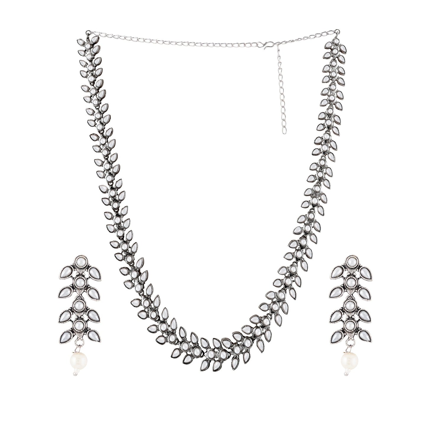 Roohi Silver Oxidised Pearl Necklace Set