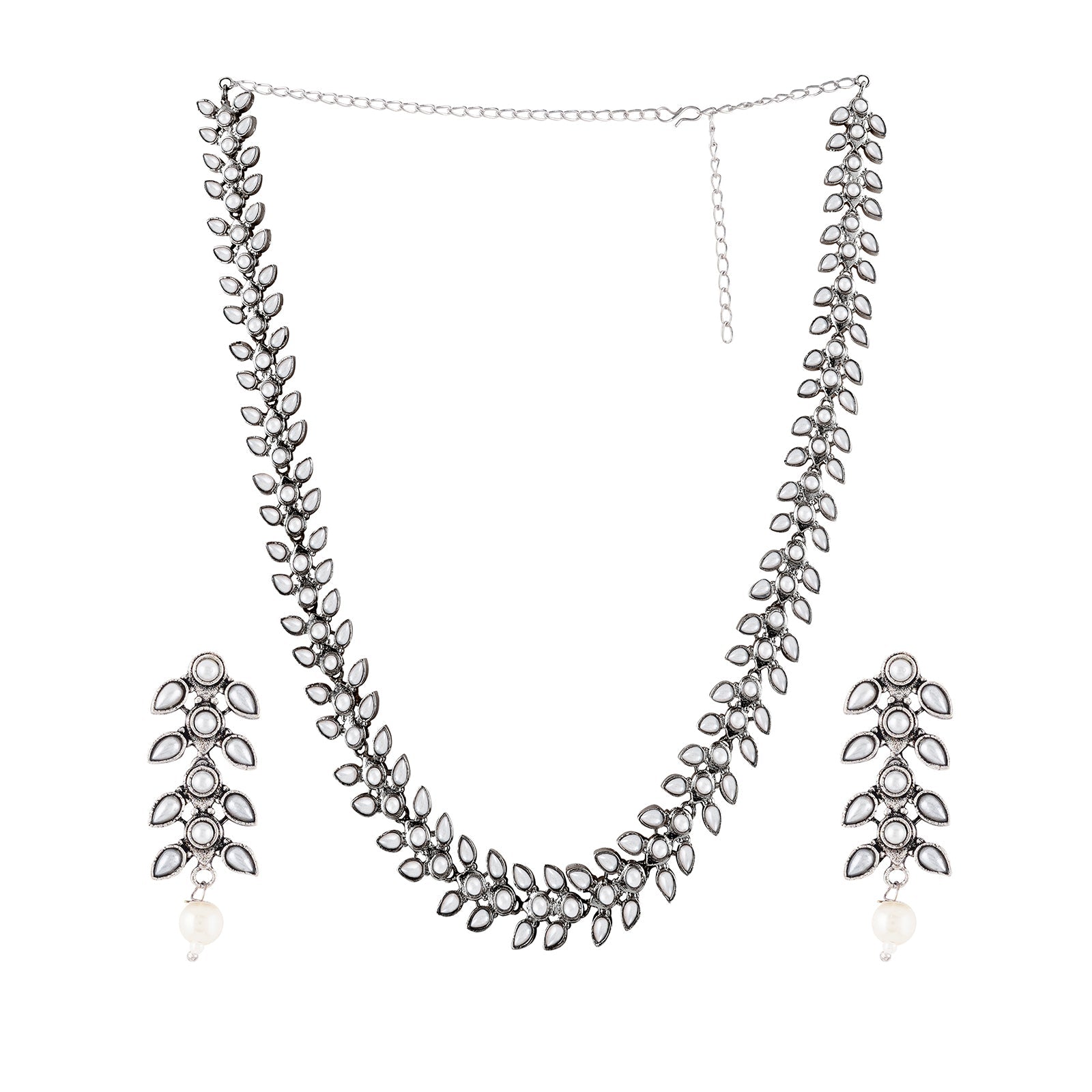 Roohi Silver Oxidised Pearl Necklace Set
