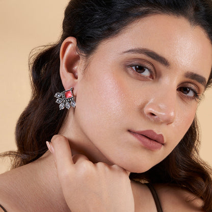 Teejh Charulatha Pastel Pink Silver Oxidised Earrings
