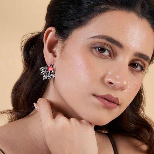Teejh Charulatha Pastel Pink Silver Oxidised Earrings