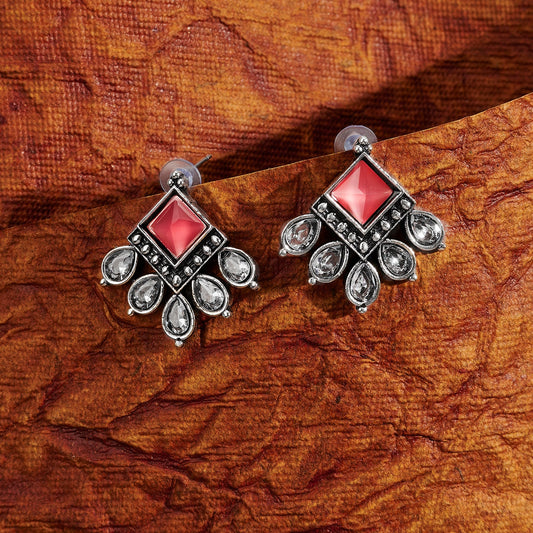 Teejh Charulatha Pastel Pink Silver Oxidised Earrings