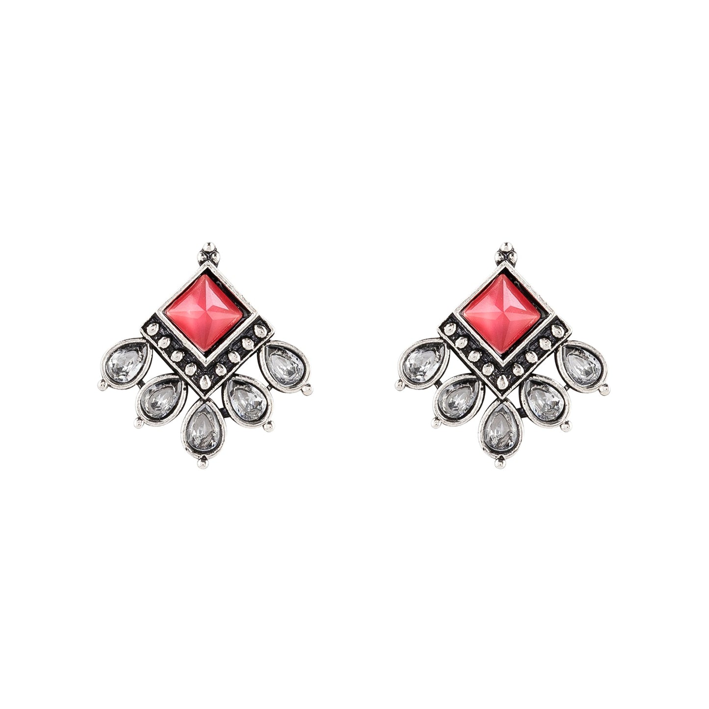 Teejh Charulatha Pastel Pink Silver Oxidised Earrings