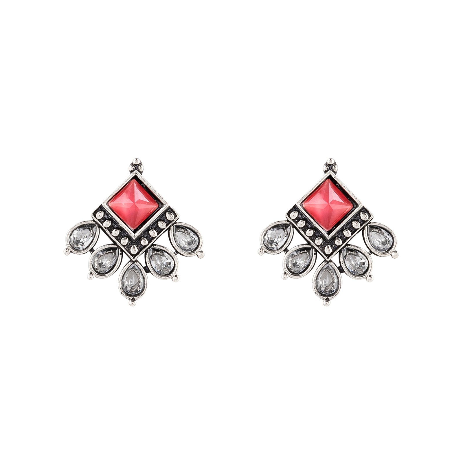 Teejh Charulatha Pastel Pink Silver Oxidised Earrings