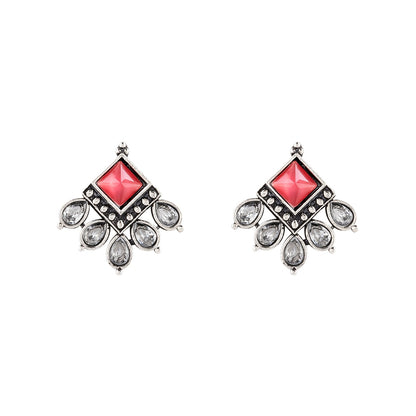 Teejh Charulatha Pastel Pink Silver Oxidised Earrings