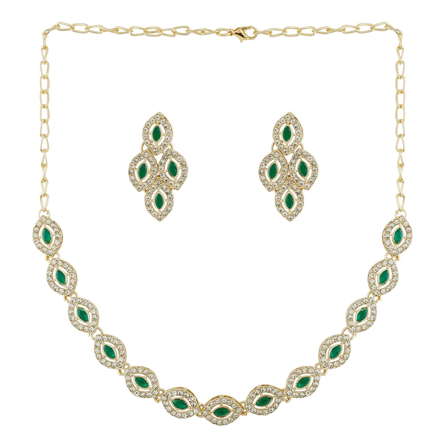 Teejh Dharika Silver Green Necklace set