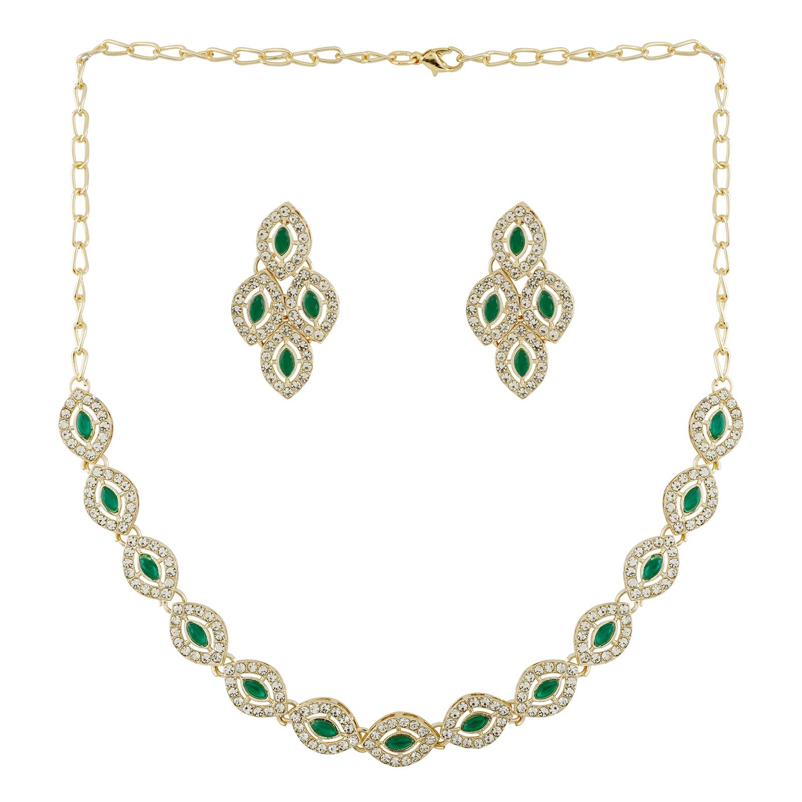 Teejh Dharika Silver Green Necklace set
