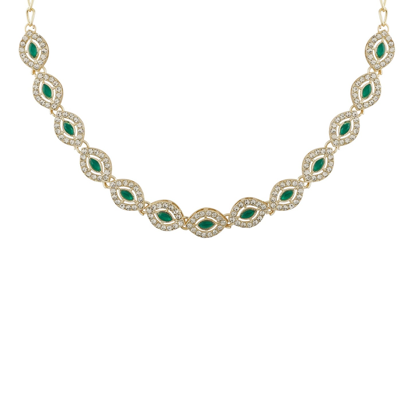 Teejh Dharika Silver Green Necklace set