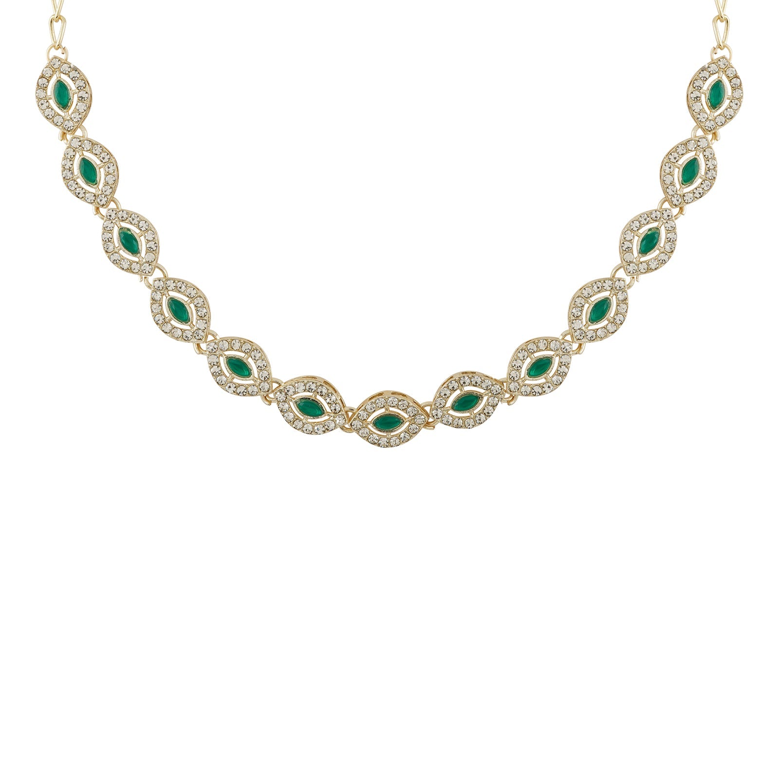 Teejh Dharika Silver Green Necklace set
