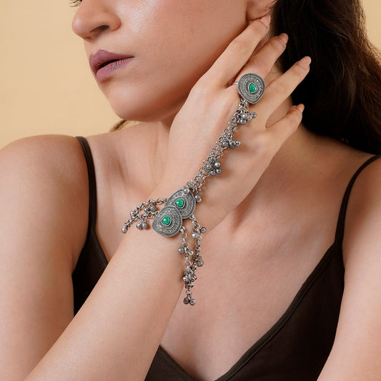 Teejh Yashwi Silver Turquoise Hathphool