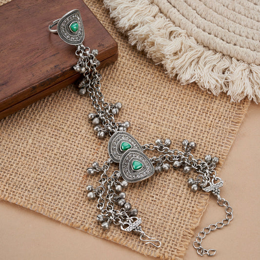 Teejh Yashwi Silver Turquoise Hathphool