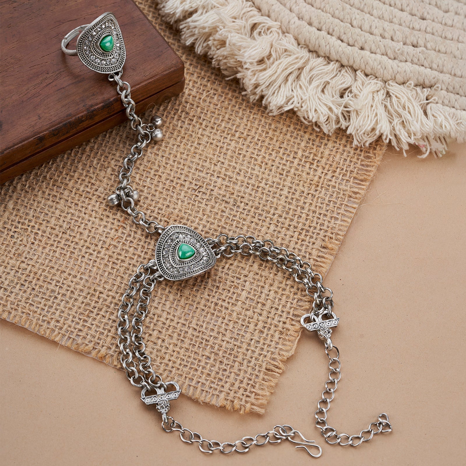 Teejh Vishruti Silver Turquoise Hathphool