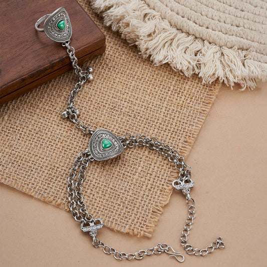 Teejh Vishruti Silver Turquoise Hathphool