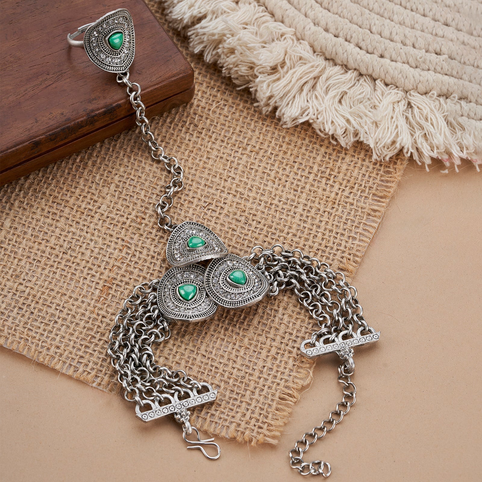 Teejh Khushboo Silver Turquoise Hathphool