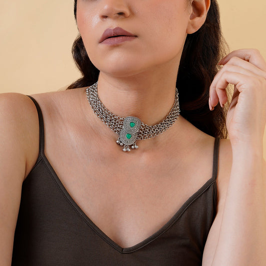 Teejh Aarti Silver Turquoise Necklace