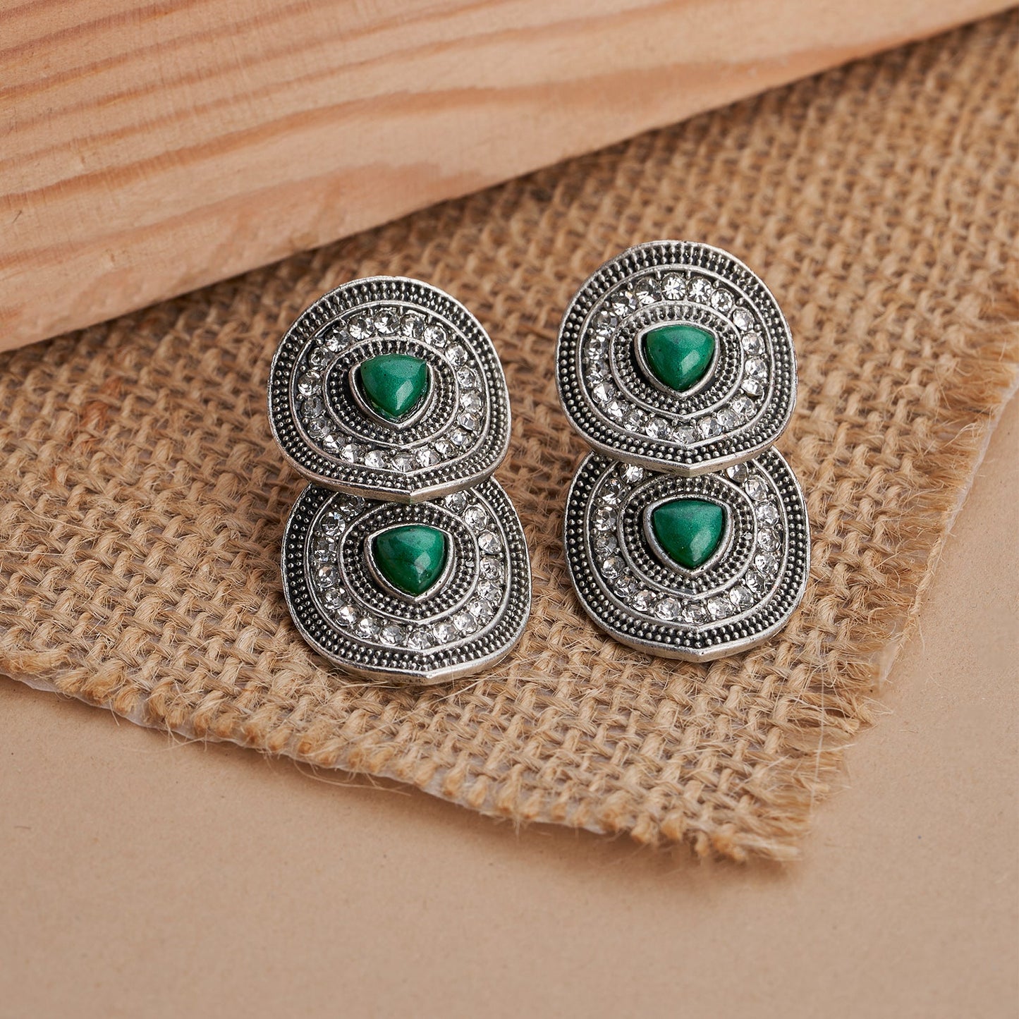 Teejh Drishti Silver Green Stud