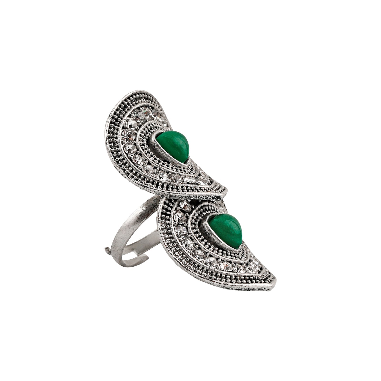 Teejh Takshila Silver Green Ring