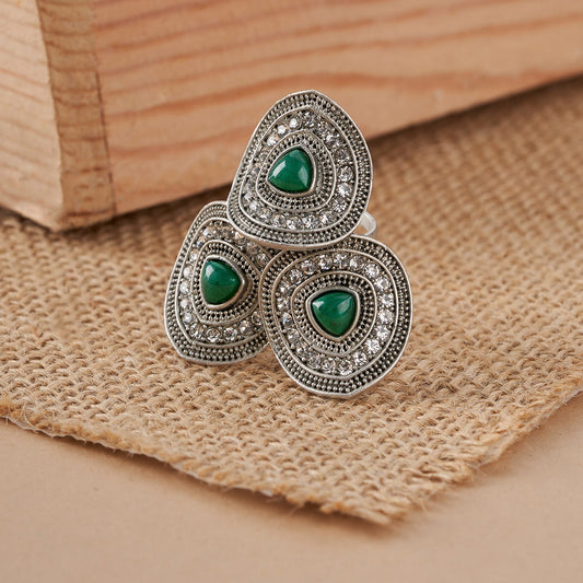 Teejh Padmavathi Silver Green Ring