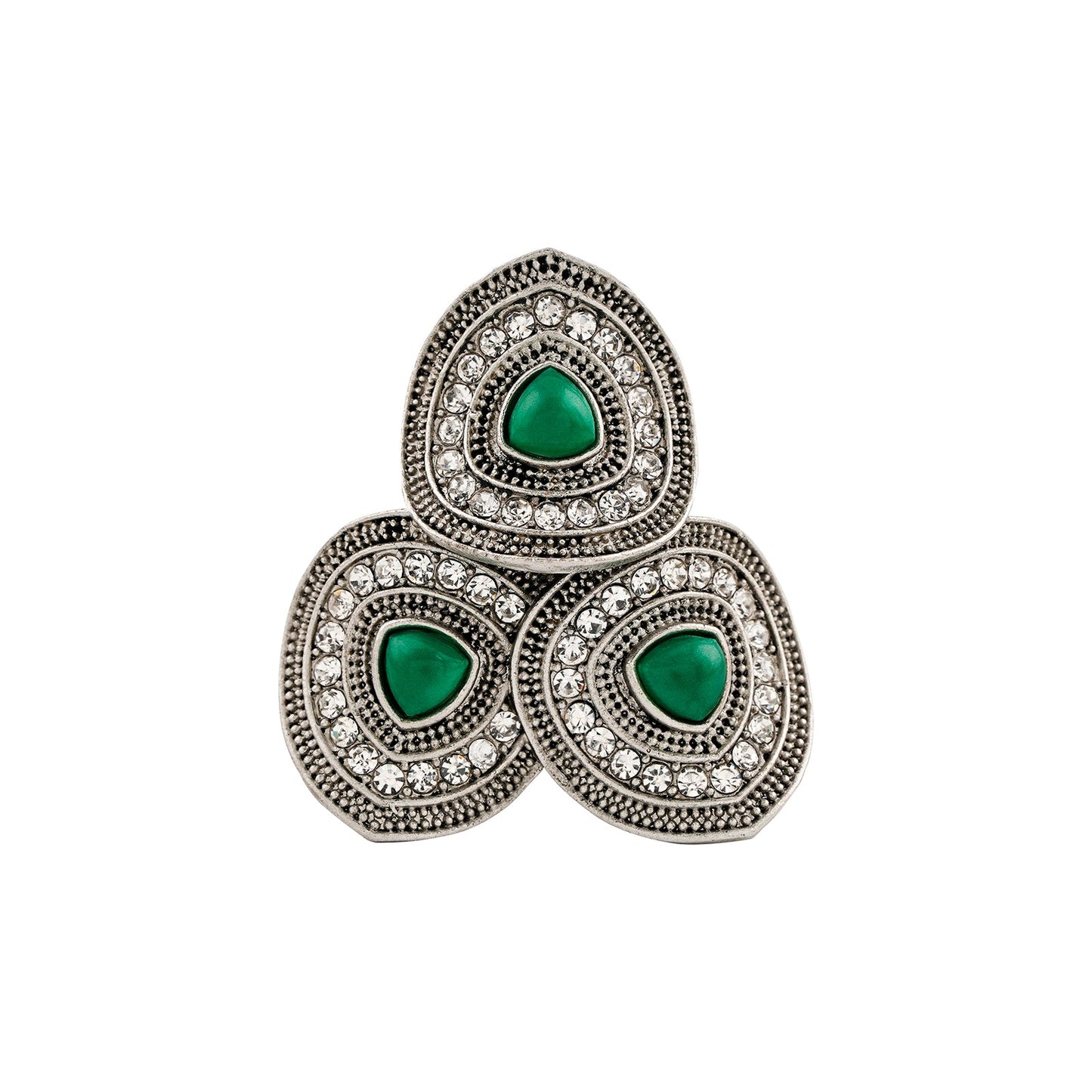 Teejh Padmavathi Silver Green Ring