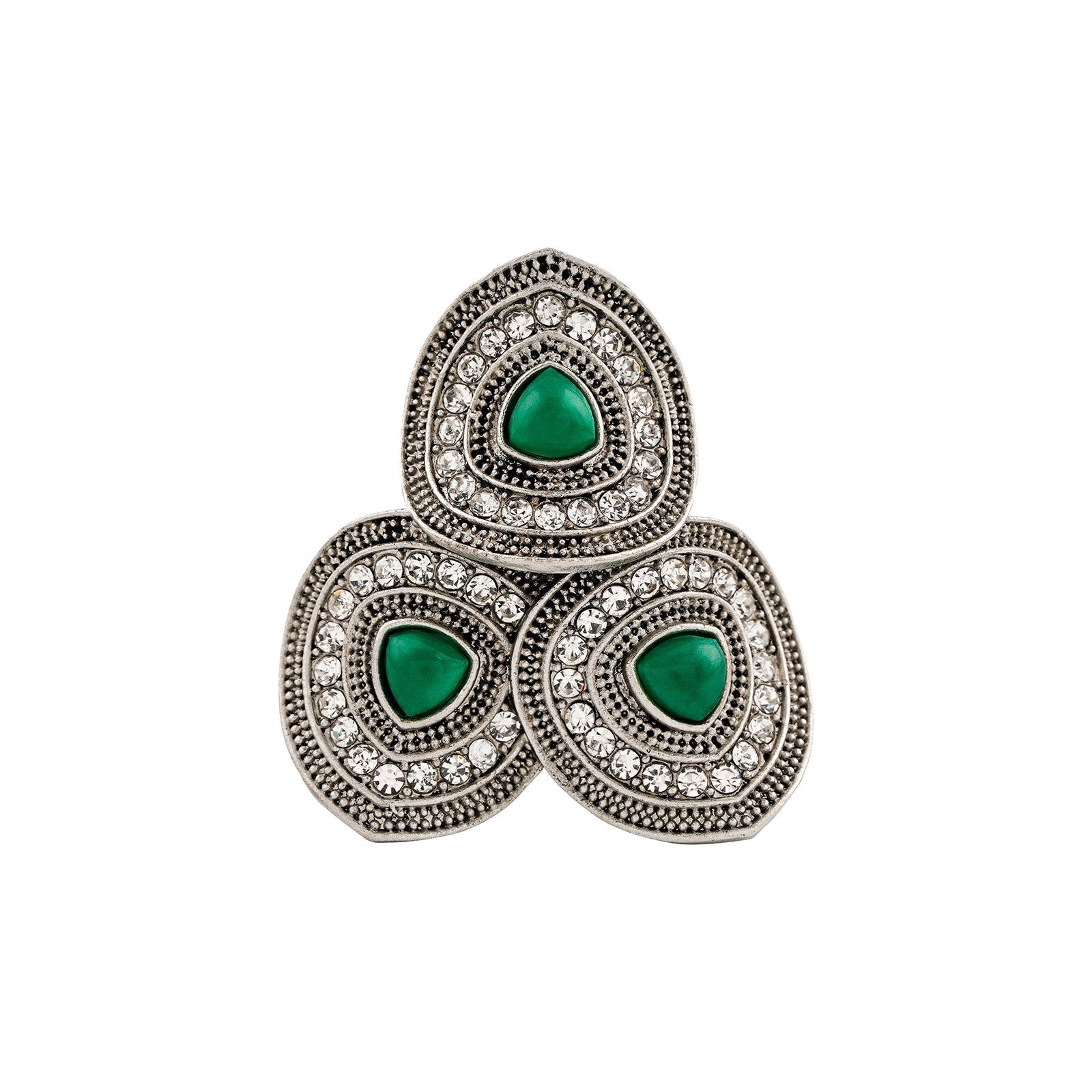 Teejh Padmavathi Silver Green Ring