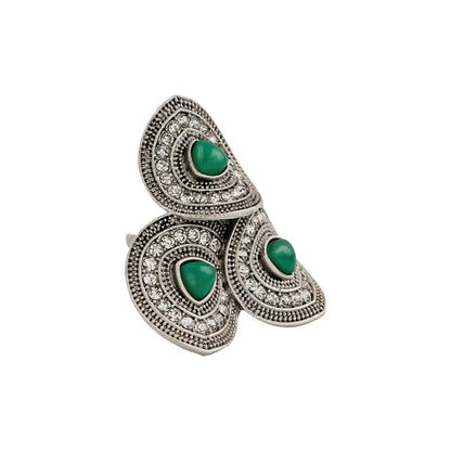 Teejh Padmavathi Silver Green Ring