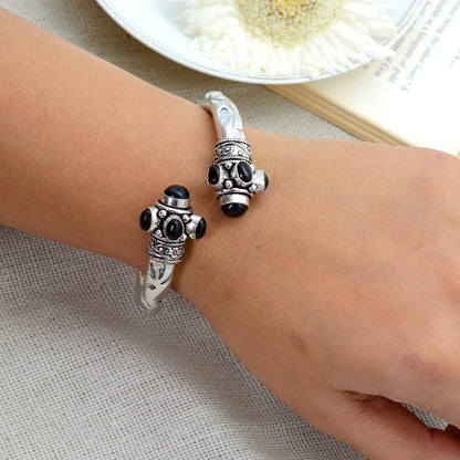 Trisha Black Stone Bracelet Cuff - Teejh