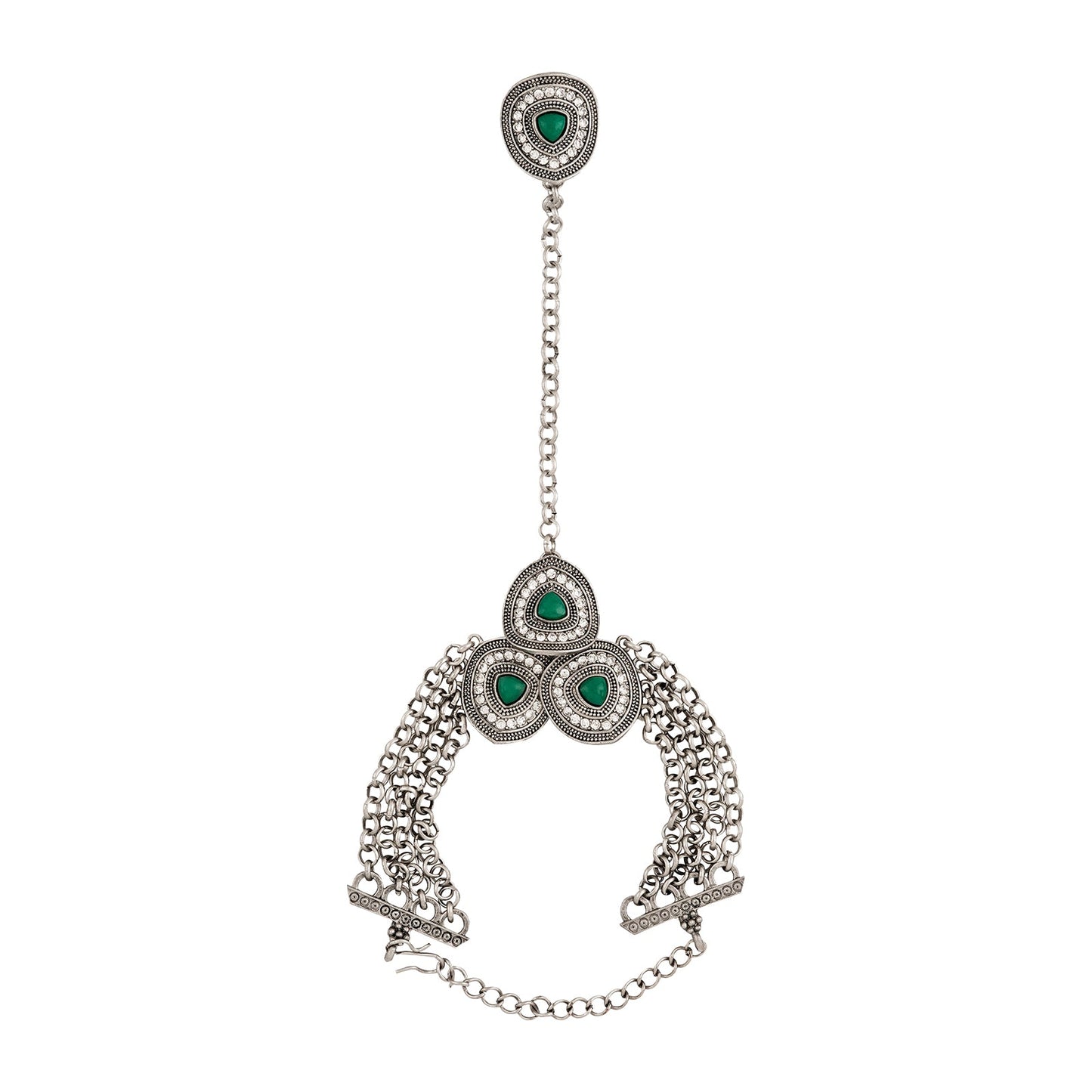 Teejh Himanshi Silver Green Hathphool