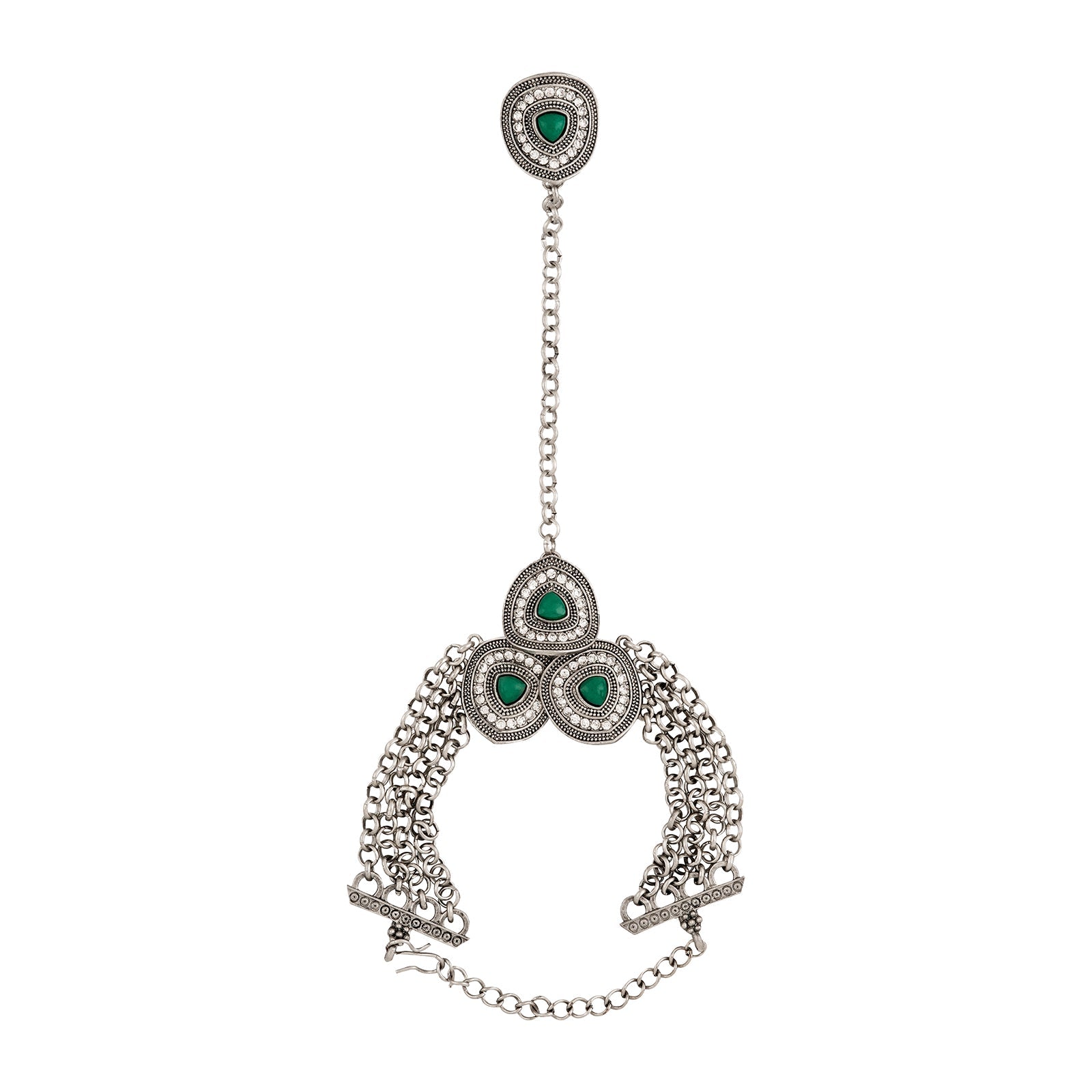 Teejh Himanshi Silver Green Hathphool