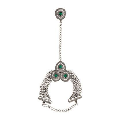 Teejh Himanshi Silver Green Hathphool