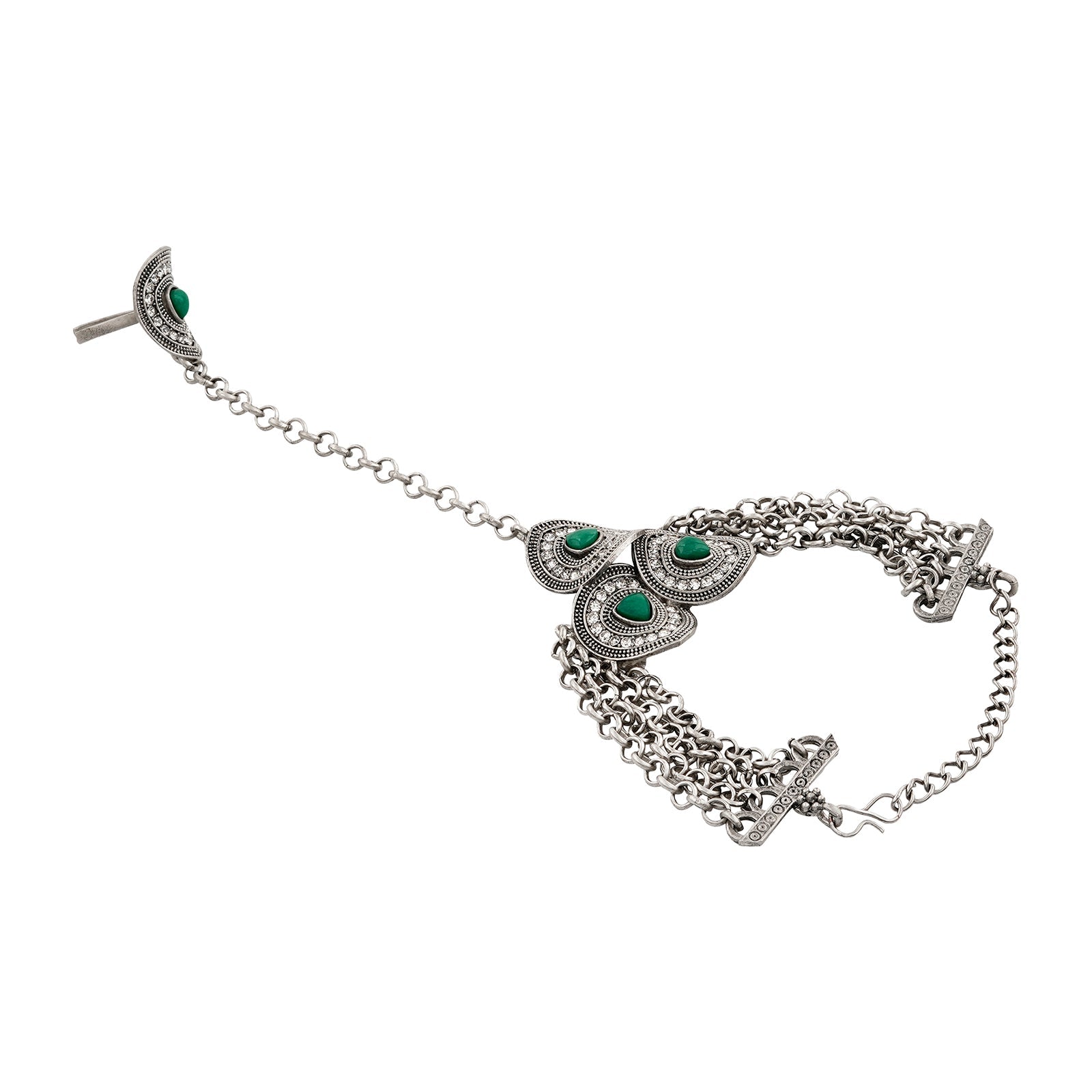 Teejh Himanshi Silver Green Hathphool