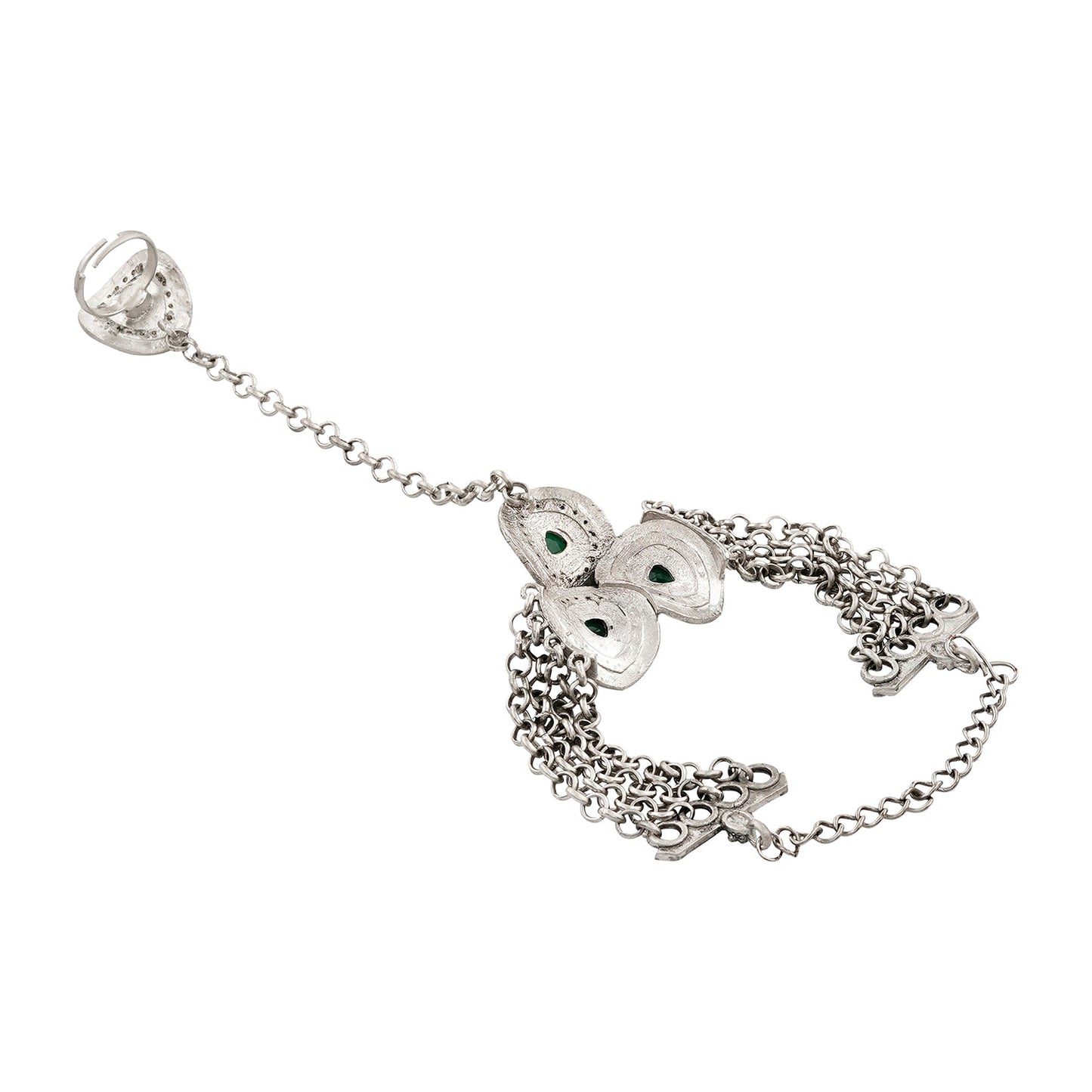 Teejh Himanshi Silver Green Hathphool