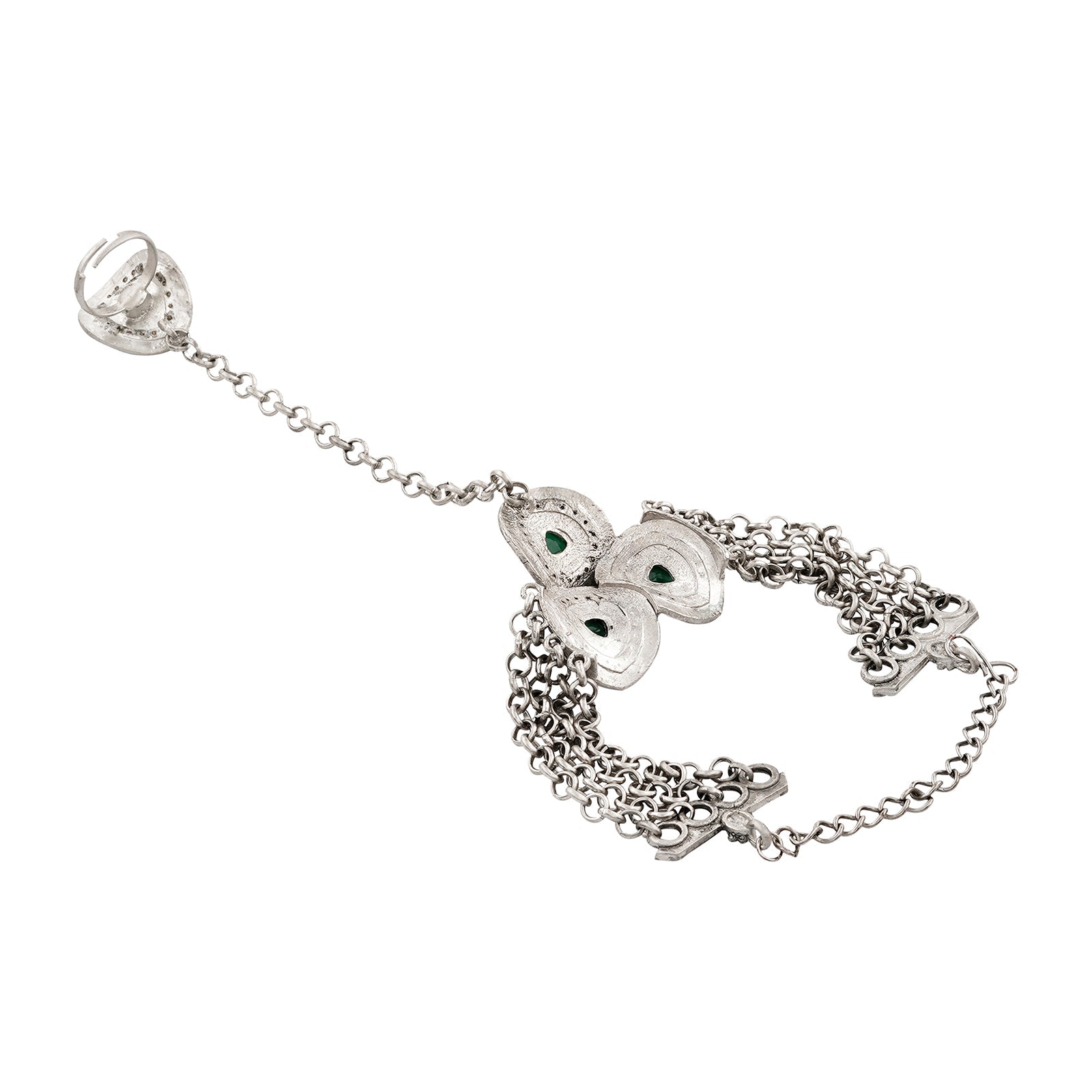 Teejh Himanshi Silver Green Hathphool