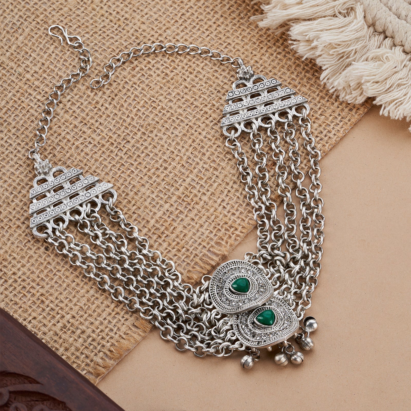 Teejh Vaishnavi Silver Green Necklace