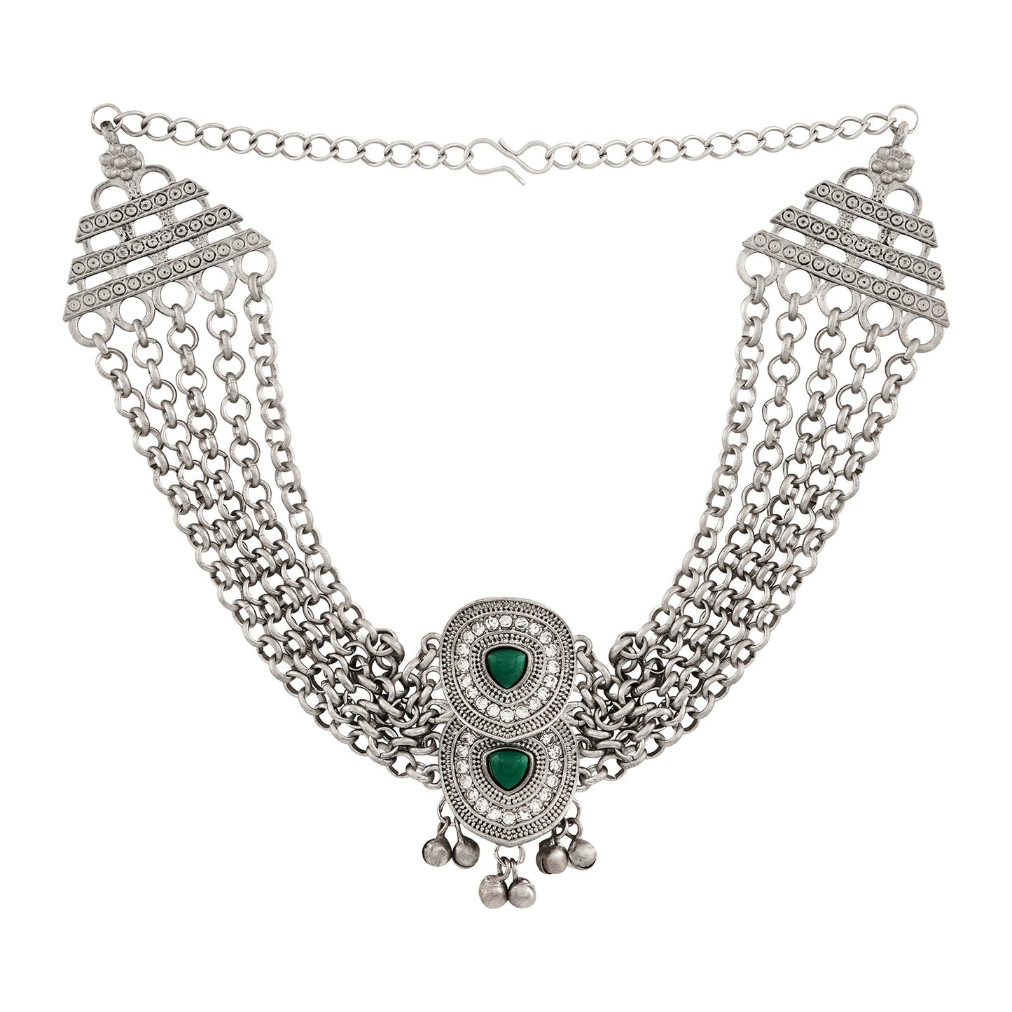 Teejh Vaishnavi Silver Green Necklace