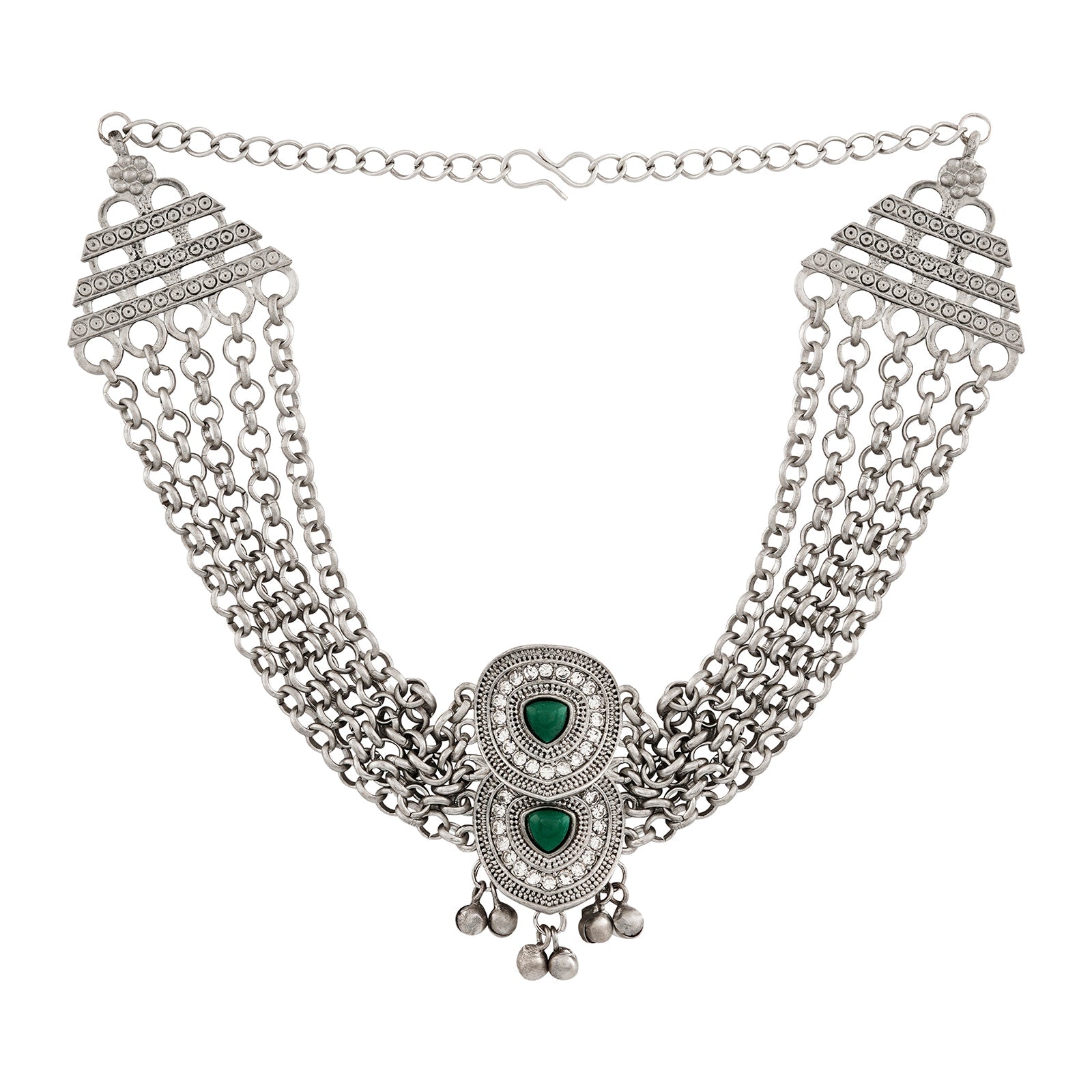 Teejh Vaishnavi Silver Green Necklace