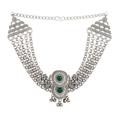 Teejh Vaishnavi Silver Green Necklace