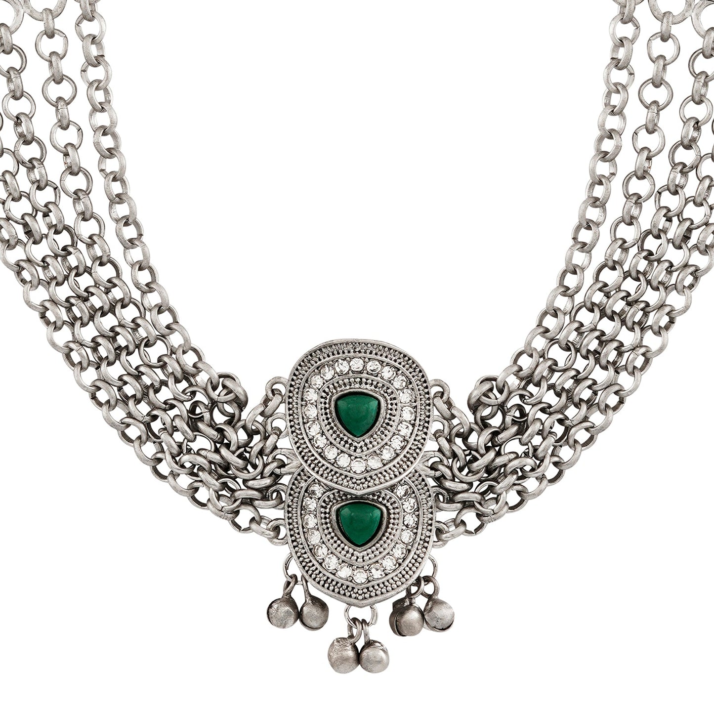 Teejh Vaishnavi Silver Green Necklace