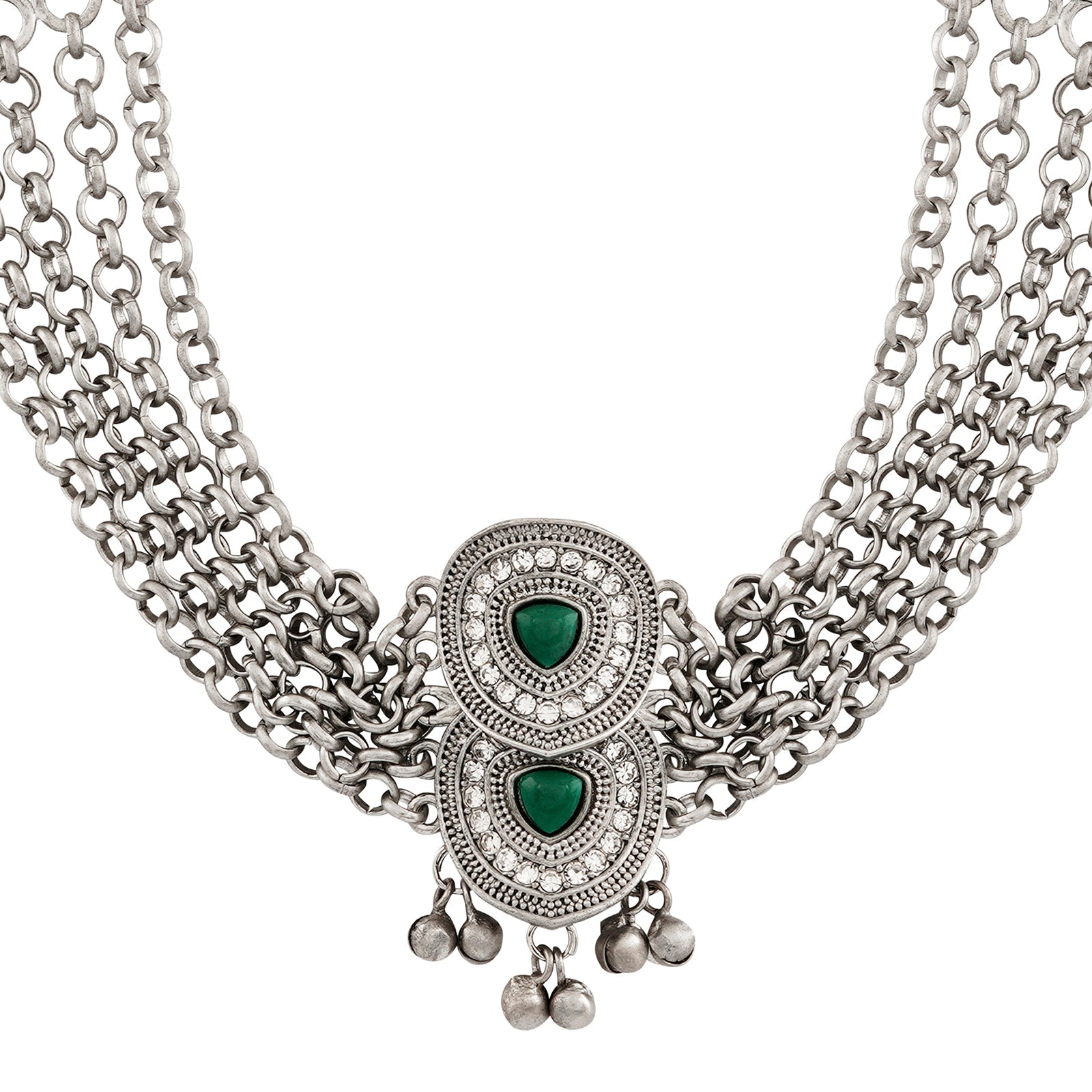 Teejh Vaishnavi Silver Green Necklace