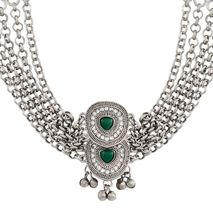 Teejh Vaishnavi Silver Green Necklace