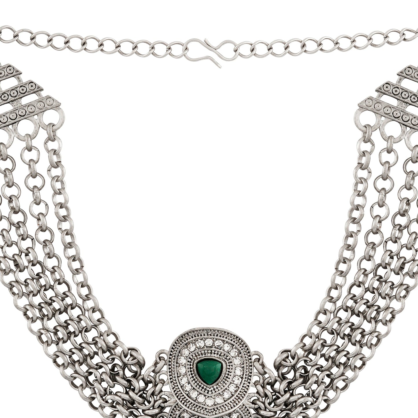 Teejh Vaishnavi Silver Green Necklace