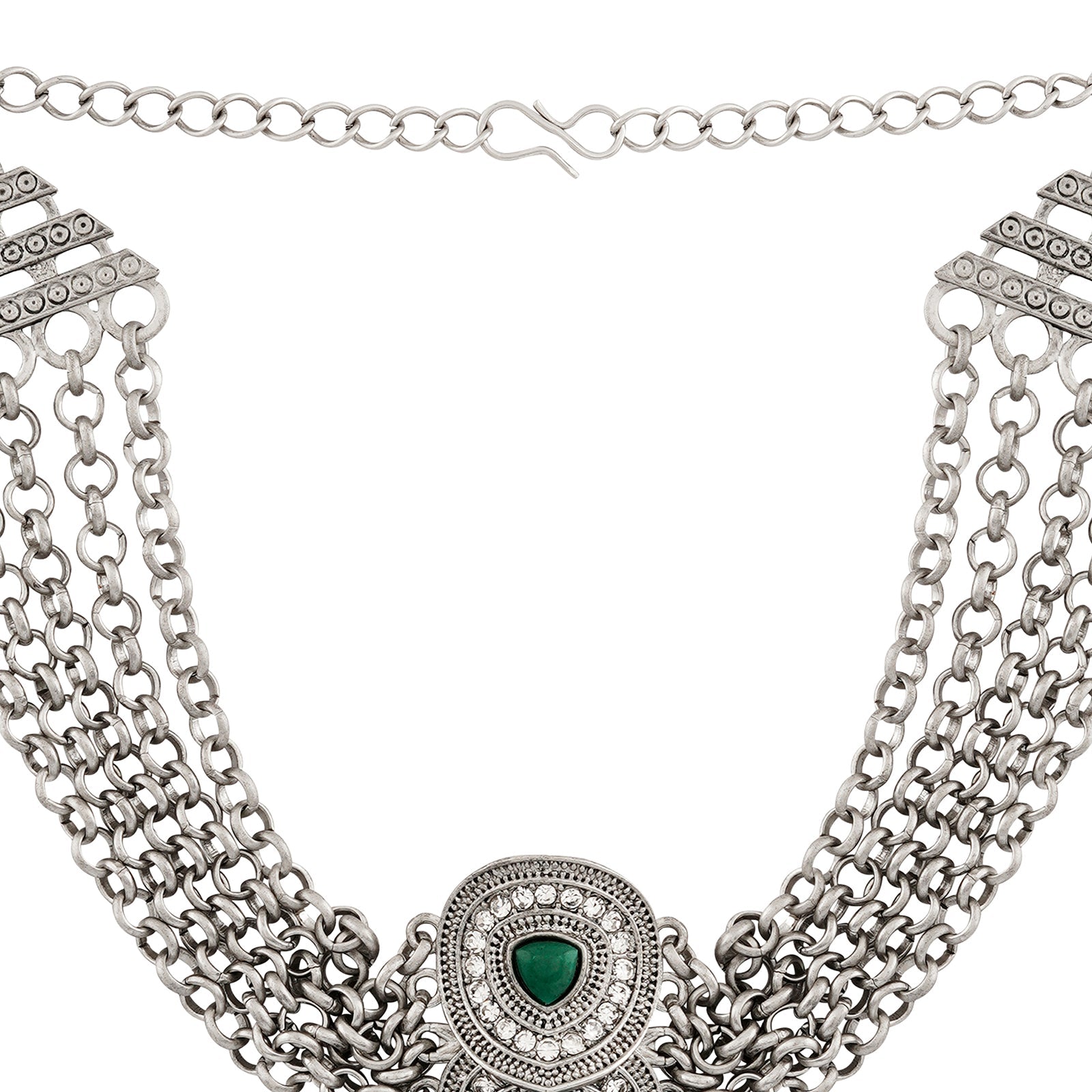 Teejh Vaishnavi Silver Green Necklace