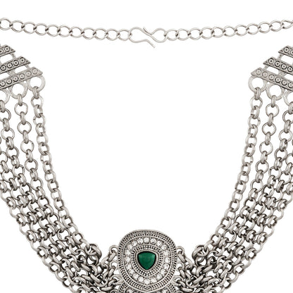 Teejh Vaishnavi Silver Green Necklace