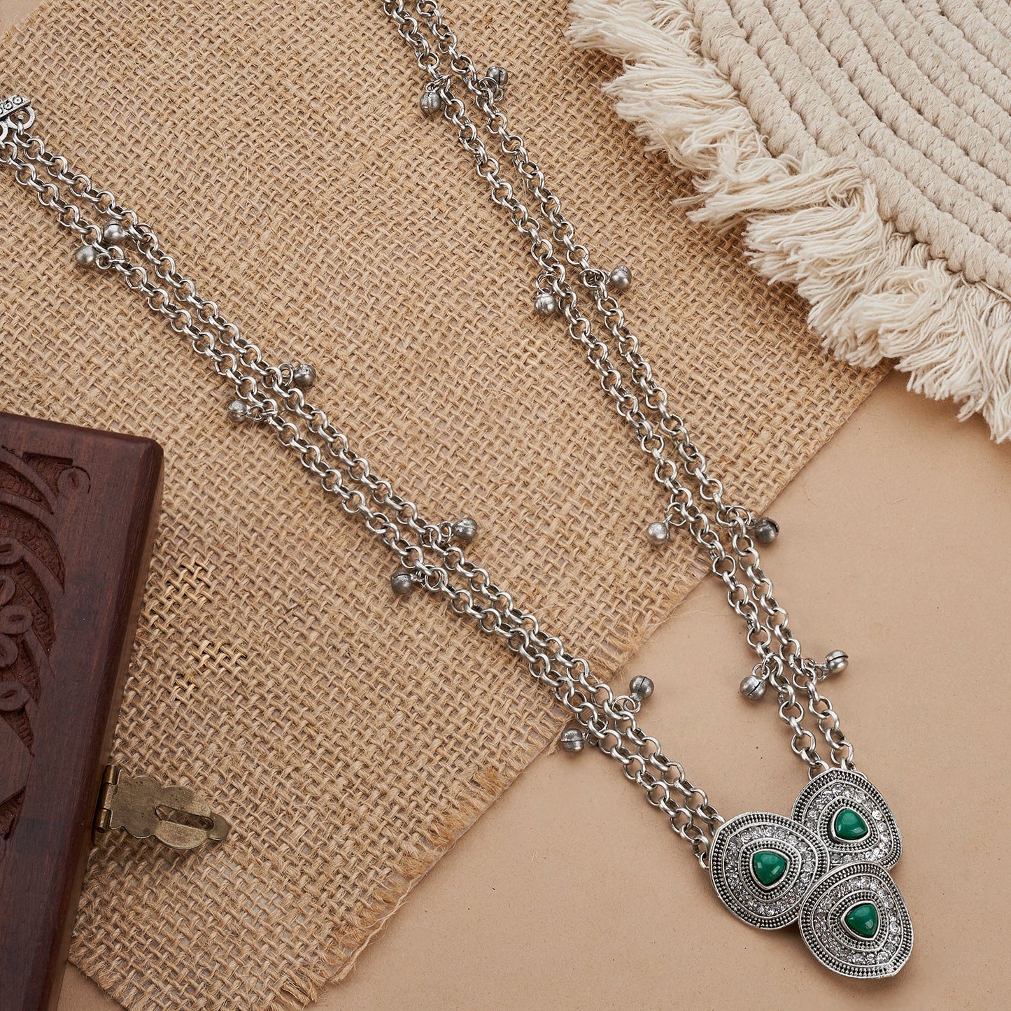 Teejh Pavani Silver Green Necklace