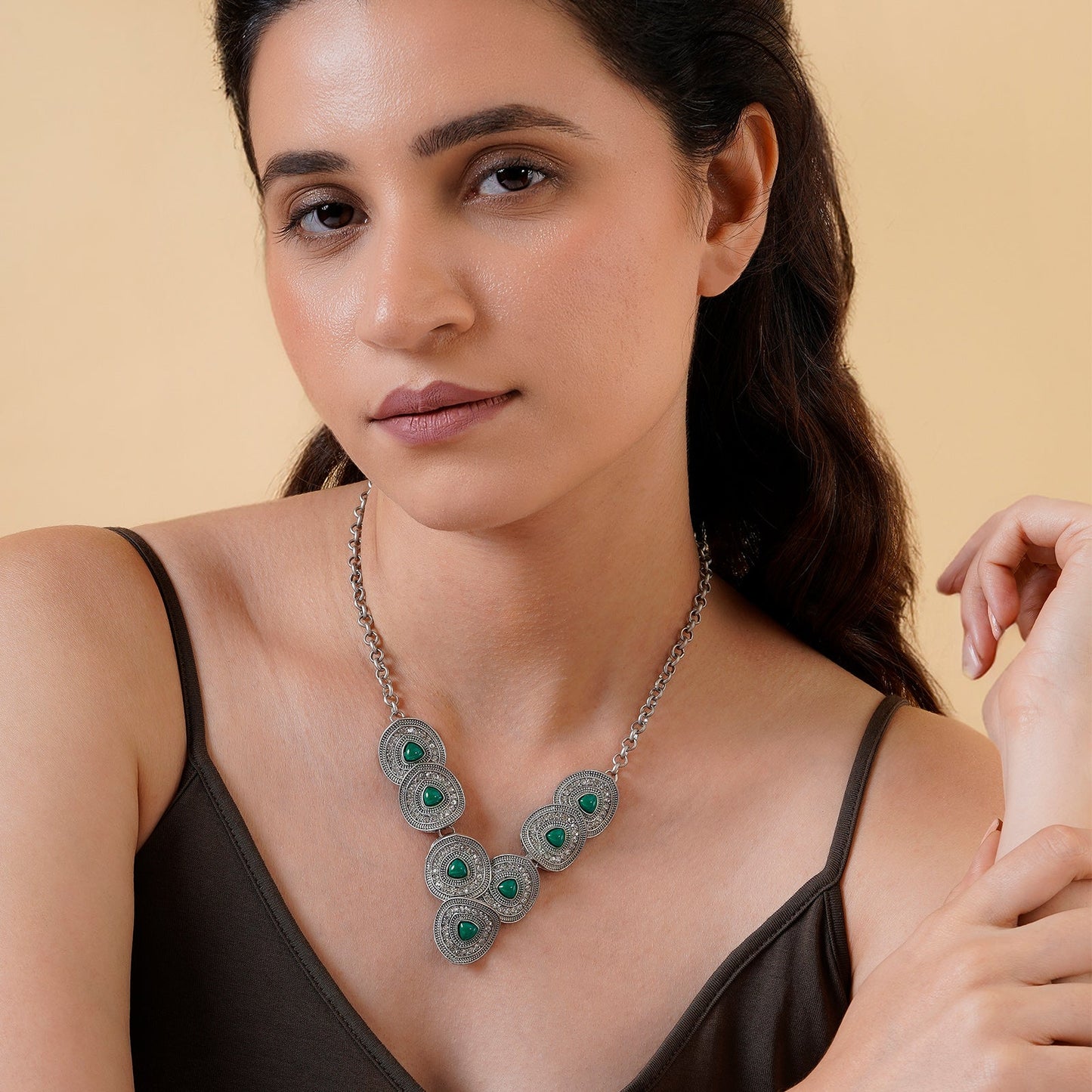 Teejh Hansa Silver Green Necklace