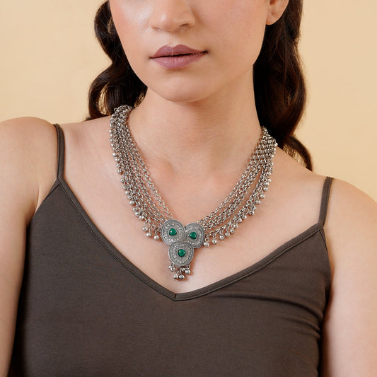 Teejh Esha Silver Green Necklace