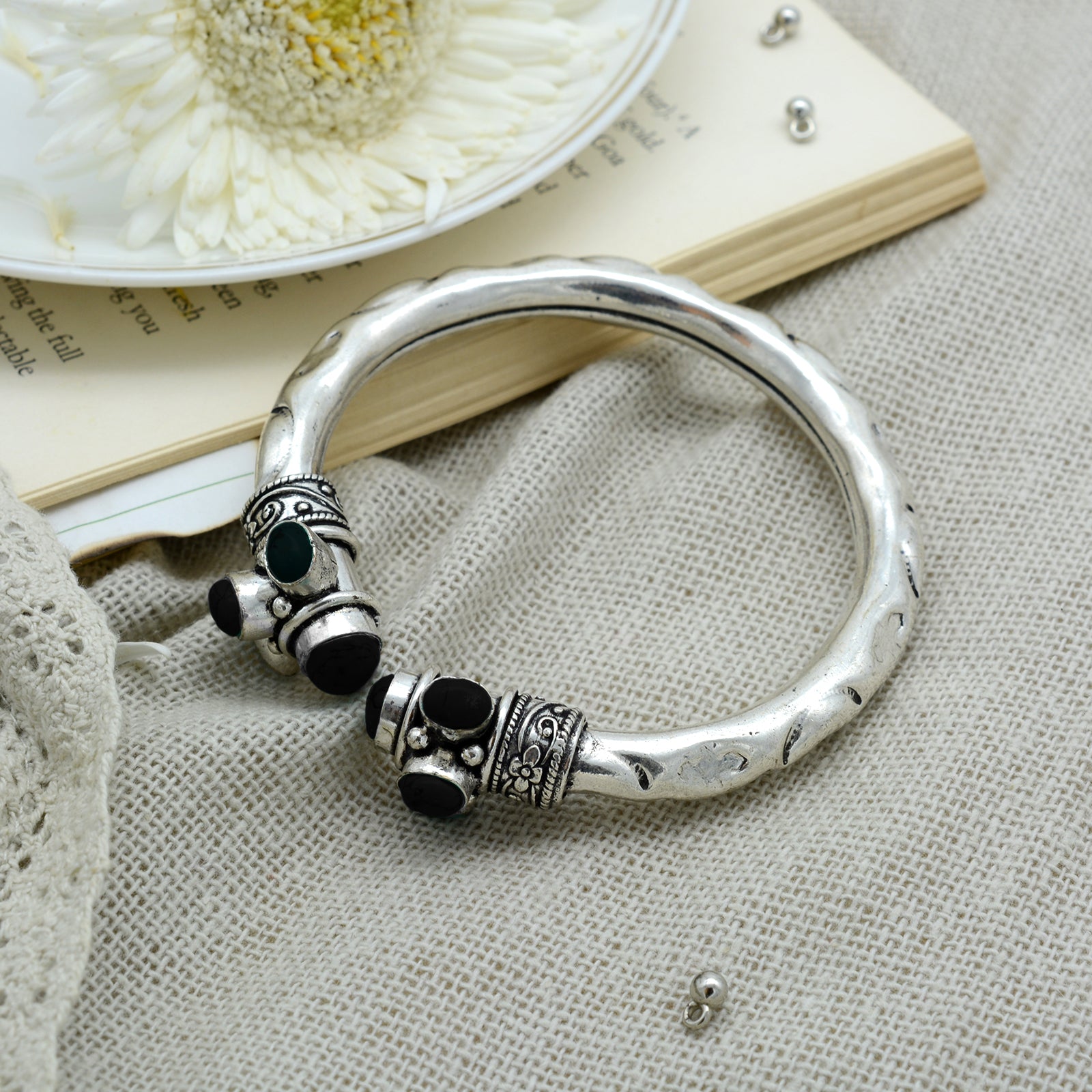 Trisha Black Stone Bracelet Cuff - Teejh