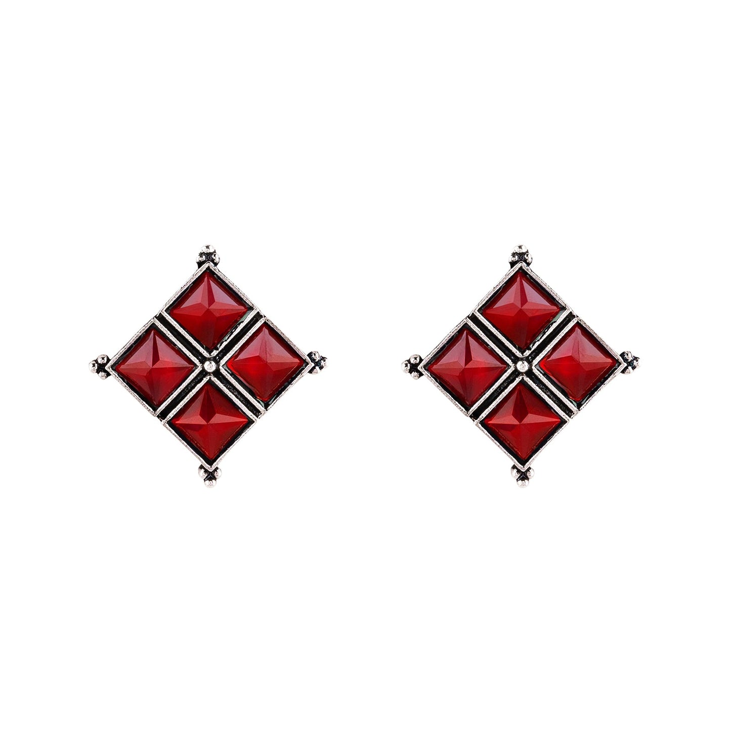 Teejh Dhamini Red Silver Oxidised Earrings