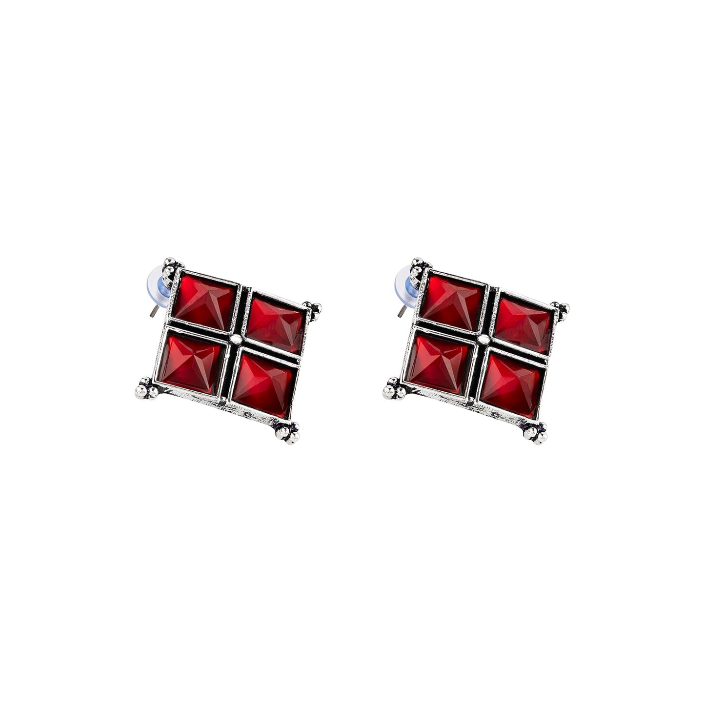 Teejh Dhamini Red Silver Oxidised Earrings